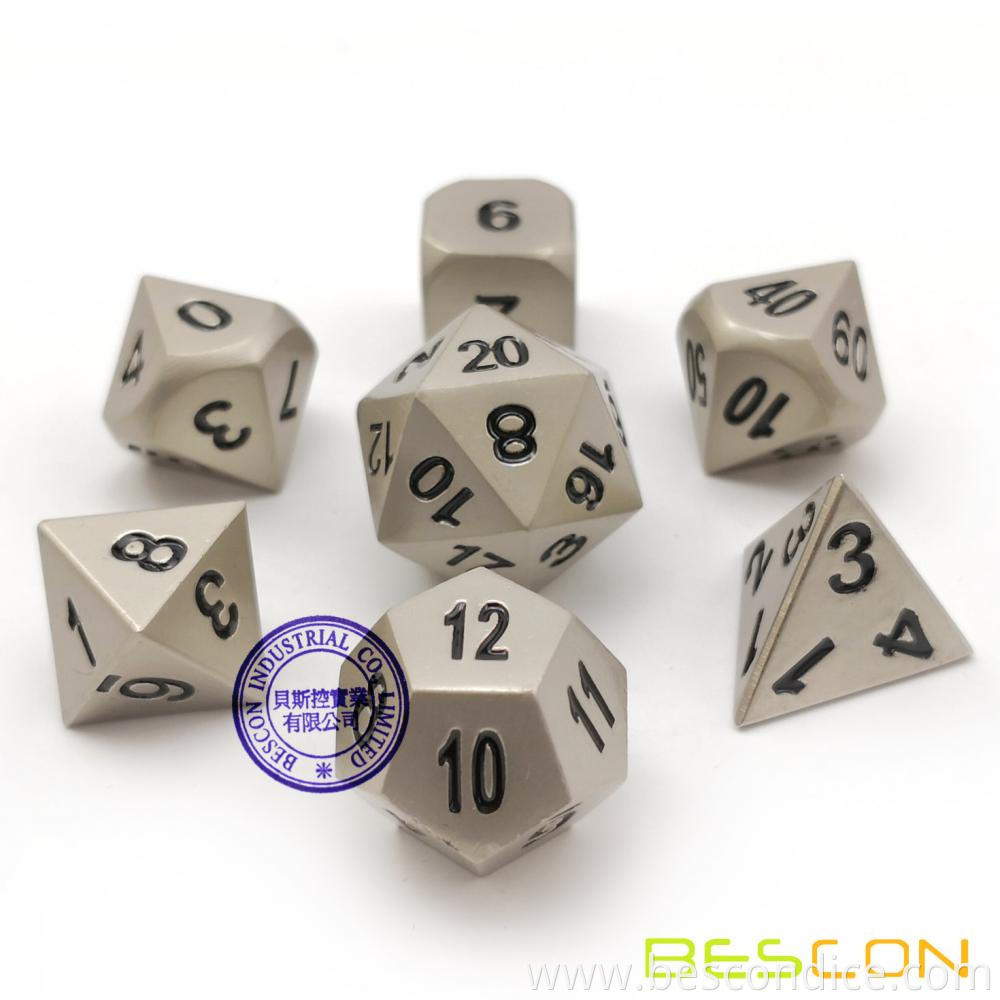 Solid Metal Dice Set Nickle Finish 3